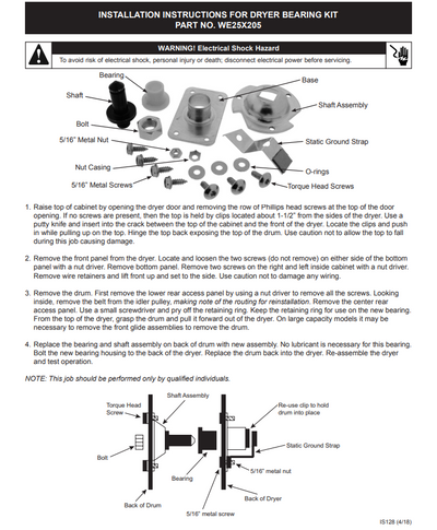 WE25X205 Dryer Drum Bearing Kit