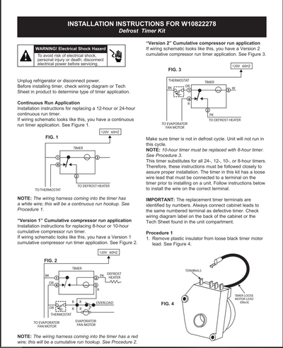 W10822278 Refrigerator Defrost Timer